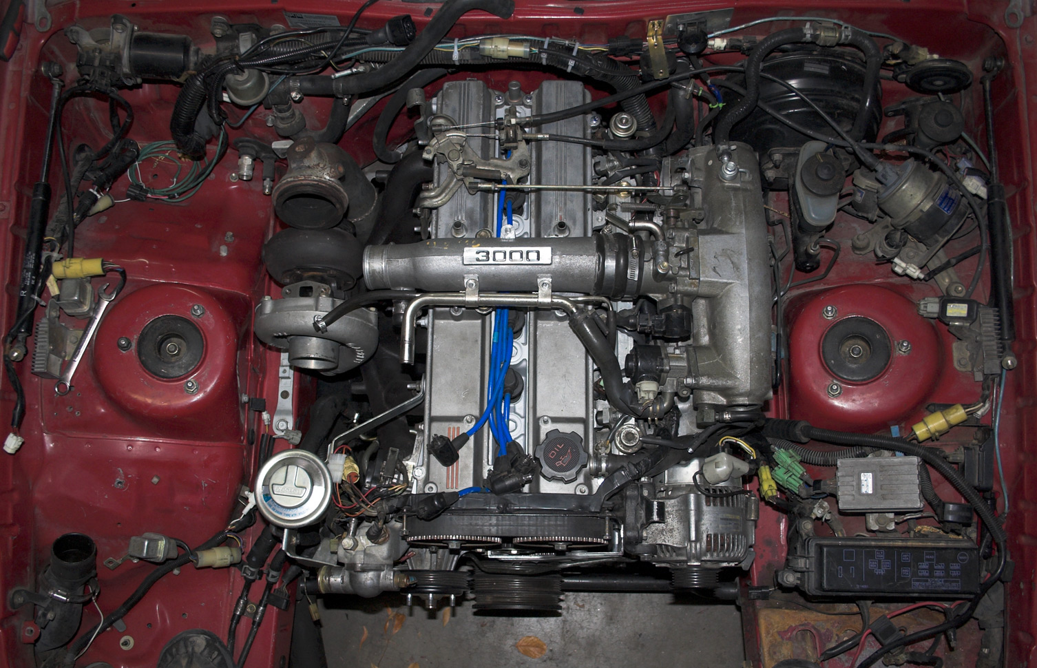 Overhead shot of the engine bay.